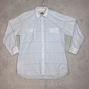 VTG Miller Shirt Mens Large Pink Blue Pearl Snap Button Up Long Sleeve Western